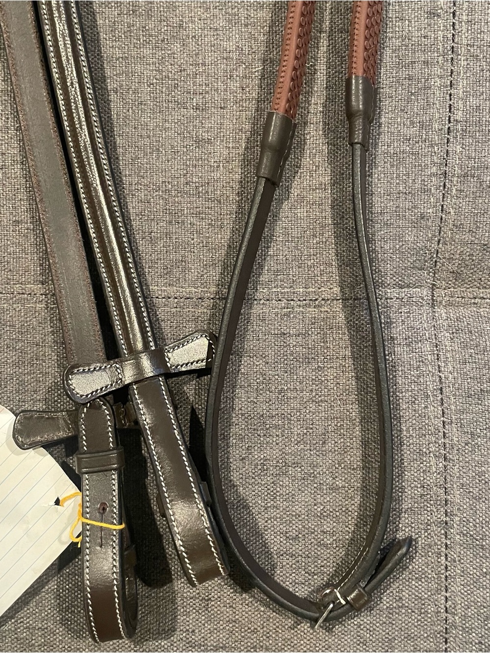 Fancy Stitch Rubber Reins Cob Brown - Picture 3 of 4